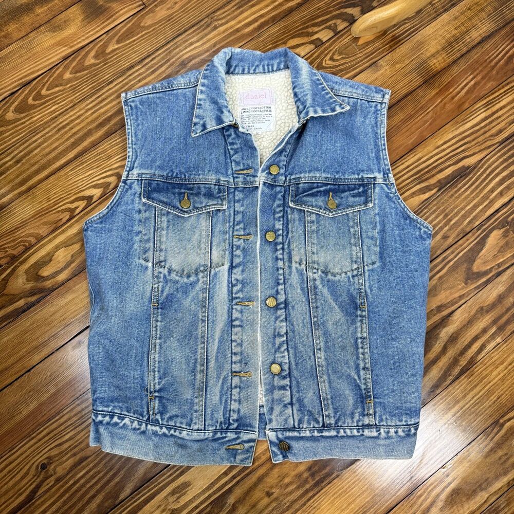 Vintage Sherpa Lined Blue Jean Denim Vest | Western Trucker